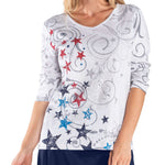 Load image into Gallery viewer, Women's Patriotic Scrolls and Stars 3/4 Sleeve Top