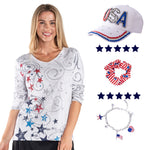 Load image into Gallery viewer, Women's Patriotic Lady Stars, Scrunchie, Cap, and Bracelet Bundle