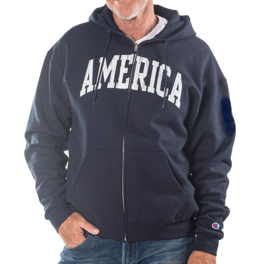 Unisex Champion America Full Zip Navy Blue Sweatshirt