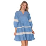 Load image into Gallery viewer, Lace Detail Chambray Tiered Dress