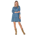 Load image into Gallery viewer, Long Sleeve Denim Tiered Dress
