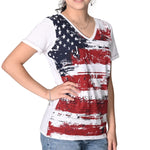 Load image into Gallery viewer, Women's Print Stars Stripes V-Neck T-Shirt