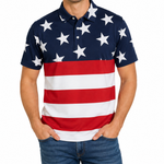 Load image into Gallery viewer, Men’s American Flag Polo Shirt – Freedom Field Patriotic 100% Cotton Polo