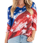 Load image into Gallery viewer, Women's Water Color Stars and Stripes 3/4 Sleeve Criss Cross Top