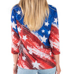 Load image into Gallery viewer, Women's Water Color Stars and Stripes 3/4 Sleeve Criss Cross Top