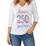 Load image into Gallery viewer, America 250 Years of Freedom Rhinestone 3/4 Sleeve V-Neck Shirt