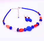 Load image into Gallery viewer, Made in USA Red, White, and Blue Seaglass Necklace and Earrings Set
