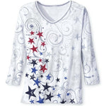 Load image into Gallery viewer, Women's Patriotic Scrolls and Stars 3/4 Sleeve Top