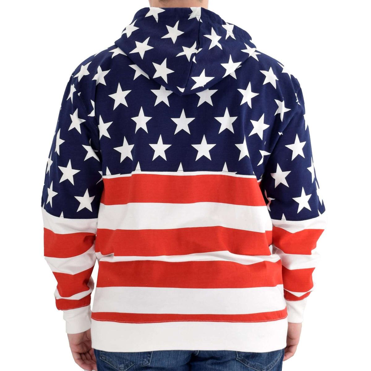 Unisex Patriotic Stars and Stripes Full Zip Hoodie With USA Drawstring