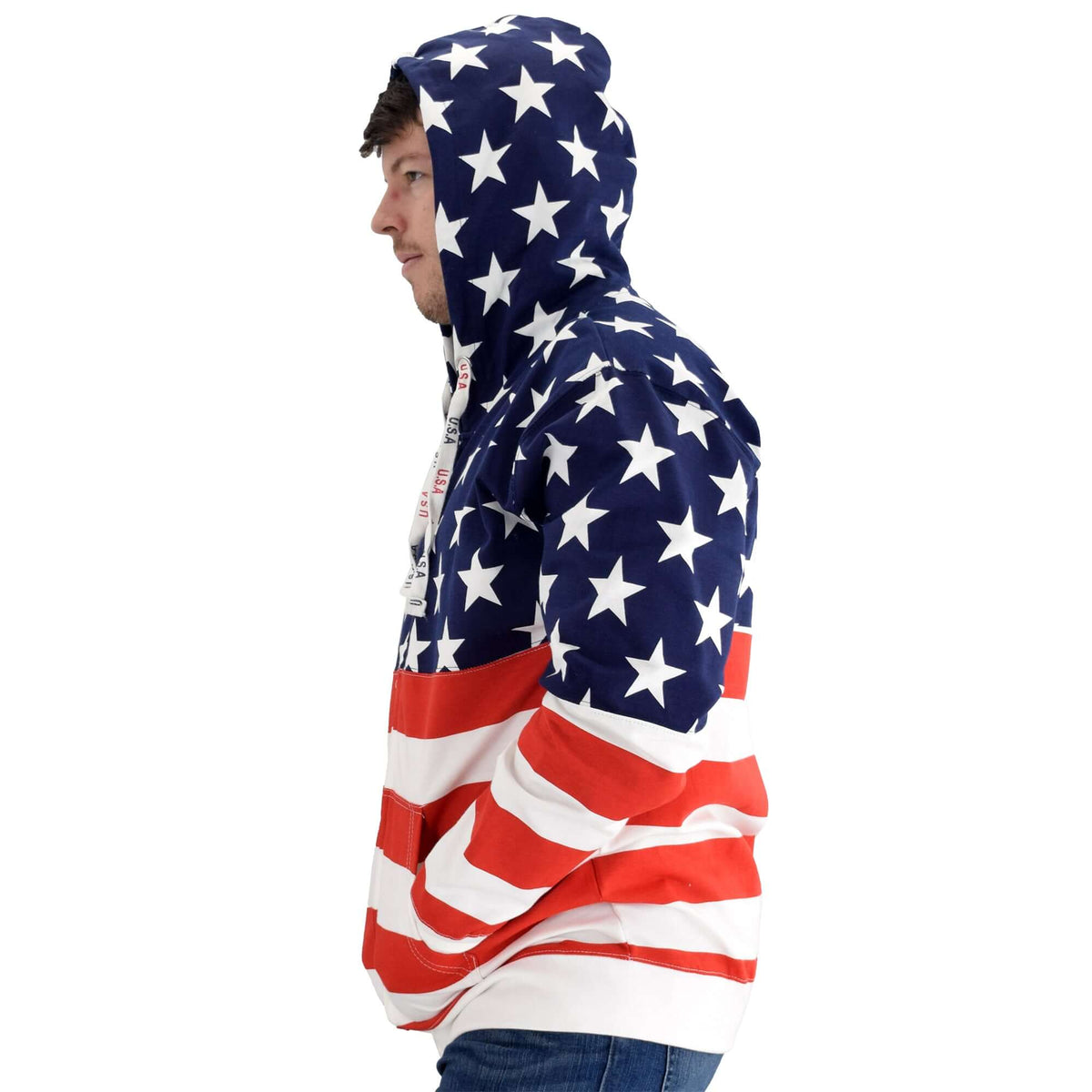 Stars and fashion Stripes Team USA Flag Patriotic Shining Zipper Front Adult Med Hoody