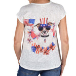 Load image into Gallery viewer, Women's Made in USA Cap Sleeve Patriotic Dog Top