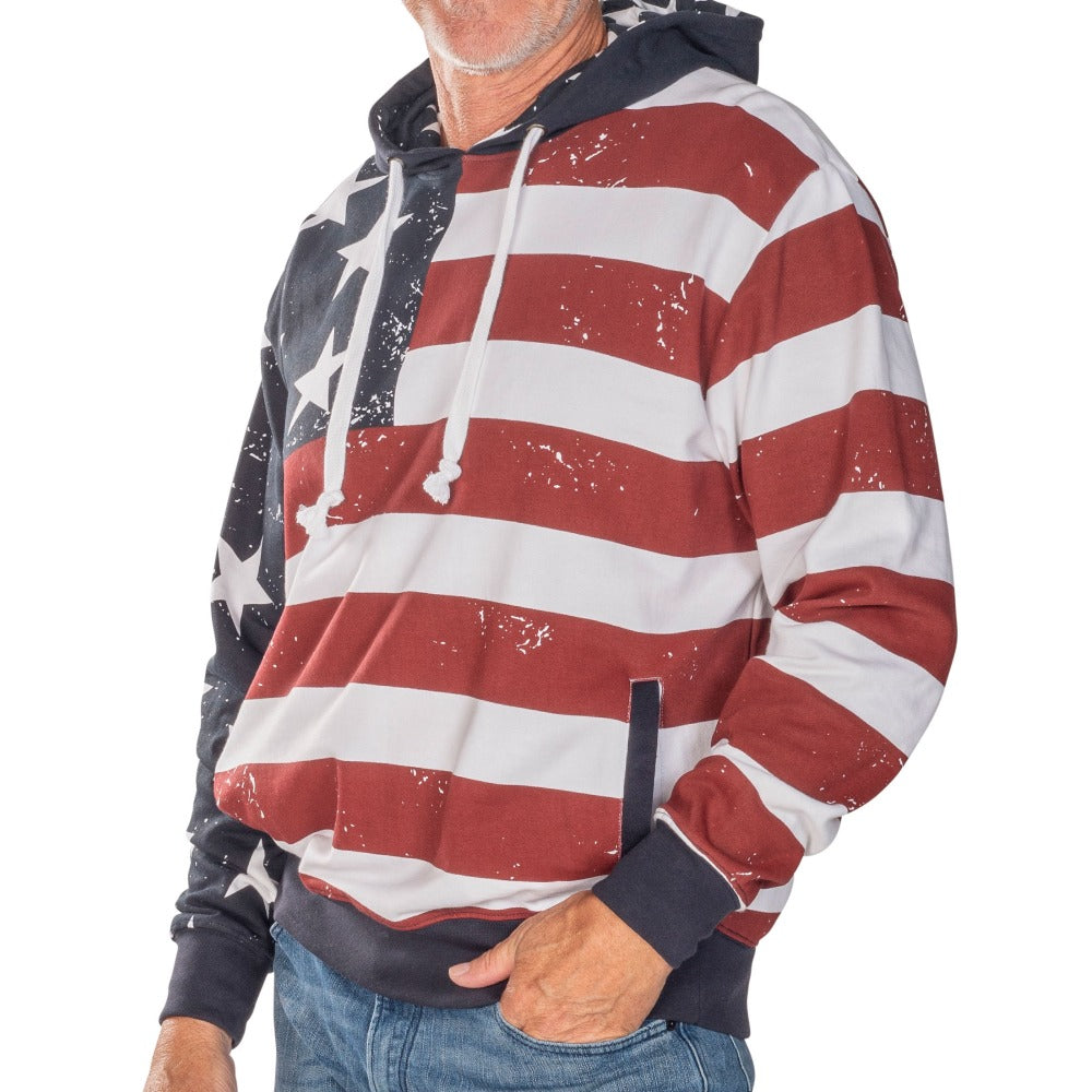 Men's Vintage American Flag Hoodie Sweatshirt with Pockets