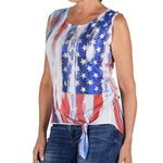 Load image into Gallery viewer, Women's Made in USA Stars and Stripes Tie Waist Sleeveless Top