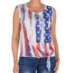 Load image into Gallery viewer, Women's Made in USA Stars and Stripes Tie Waist Sleeveless Top