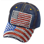 Load image into Gallery viewer, Rhinestone Denim Bling American Flag Hat - the flag shirt