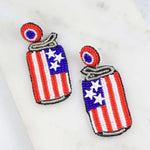 Load image into Gallery viewer, American Flag Can of Fun Beaded Earrings - the flag shirt