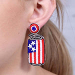 Load image into Gallery viewer, American Flag Can of Fun Beaded Earrings - the flag shirt