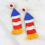 Load image into Gallery viewer, 4th of July Fire Cracker Rocket Beaded Earrings - the flag shirt