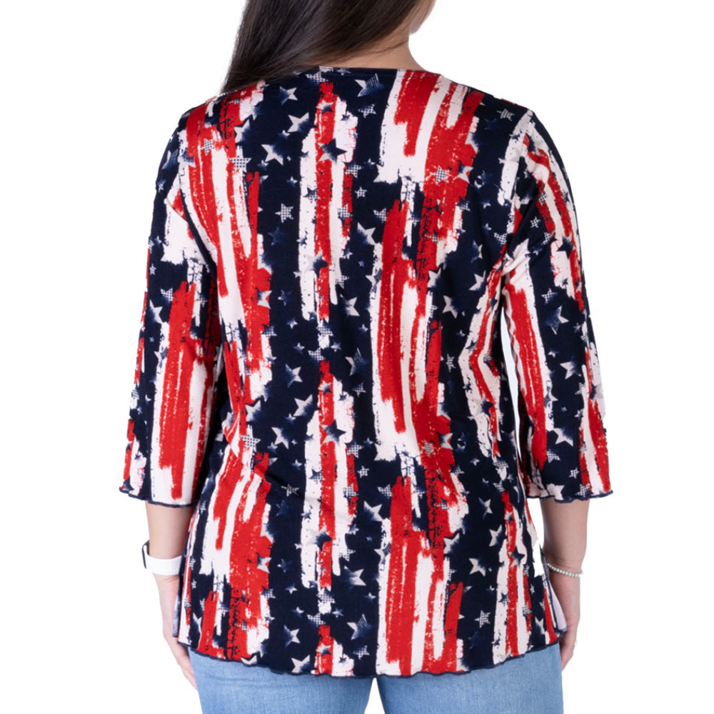 Women's Made in USA Patriotic Twist 3/4 Sleeve Top