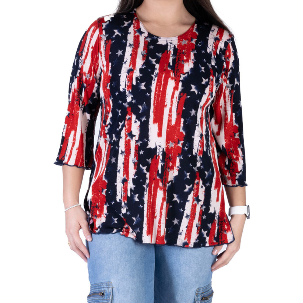 Women's Made in USA Patriotic Twist 3/4 Sleeve Top