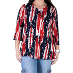 Load image into Gallery viewer, Women&#39;s Made in USA Patriotic Twist 3/4 Sleeve Top
