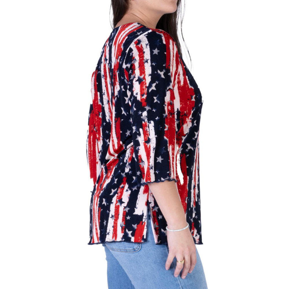 Women's Made in USA Patriotic Twist 3/4 Sleeve Top