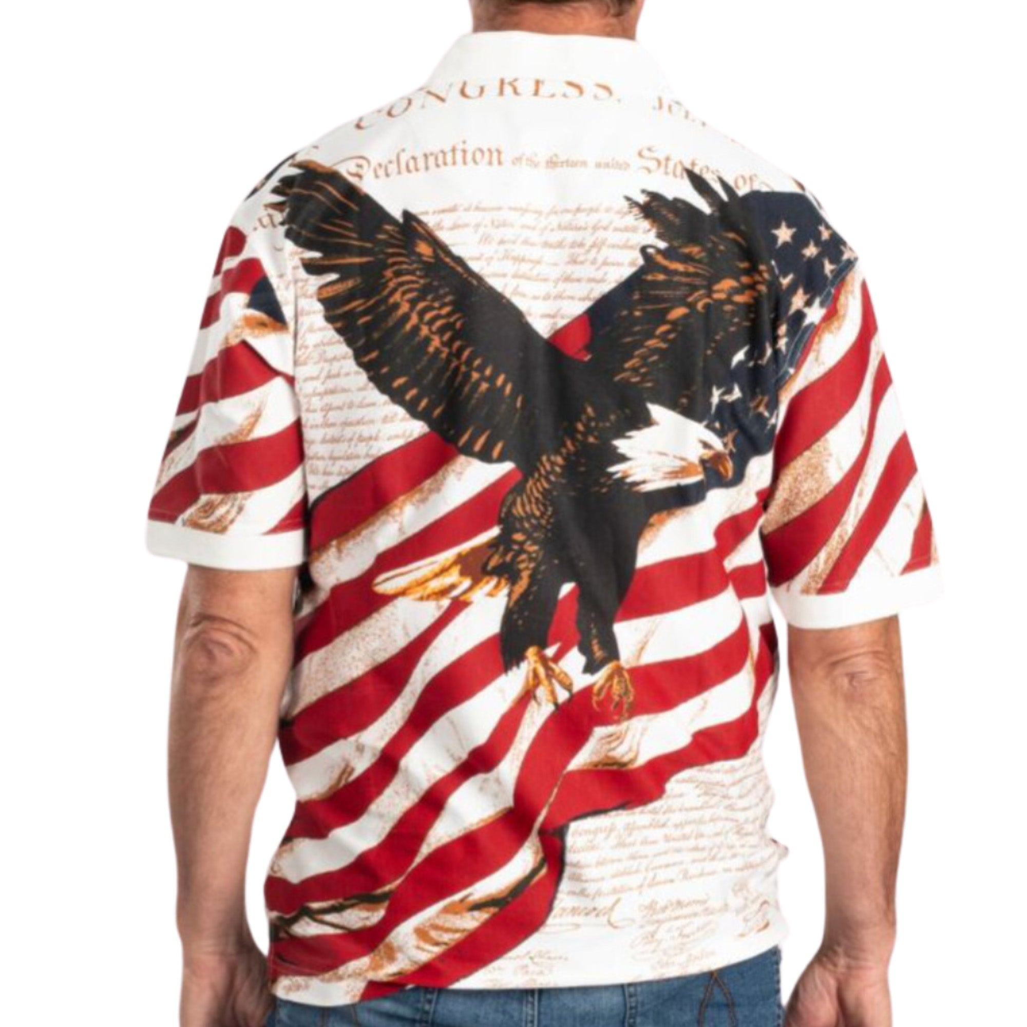 Men's Eagle Soaring American Flag 100% Cotton Polo Shirt