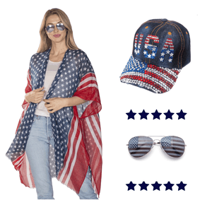 Women's Patriotic Vest, Bling Hat, and Sunglasses Bundle