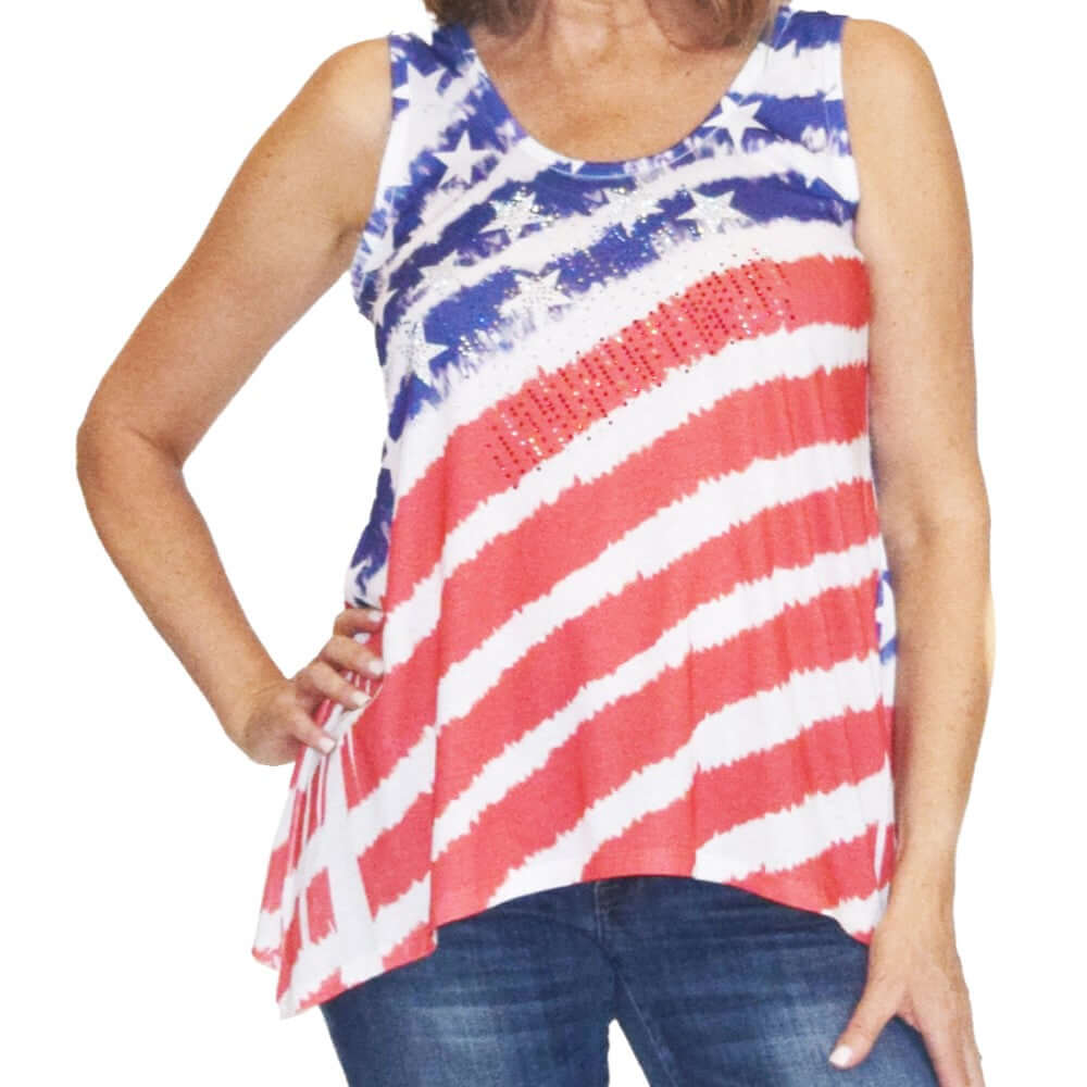 Women's Made in USA Sparkle Flag Tank Top