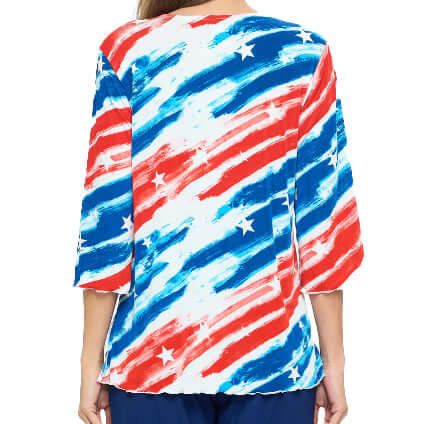 Women's Made in USA Paintbrush Stars and Stripes 3/4 Sleeve Top