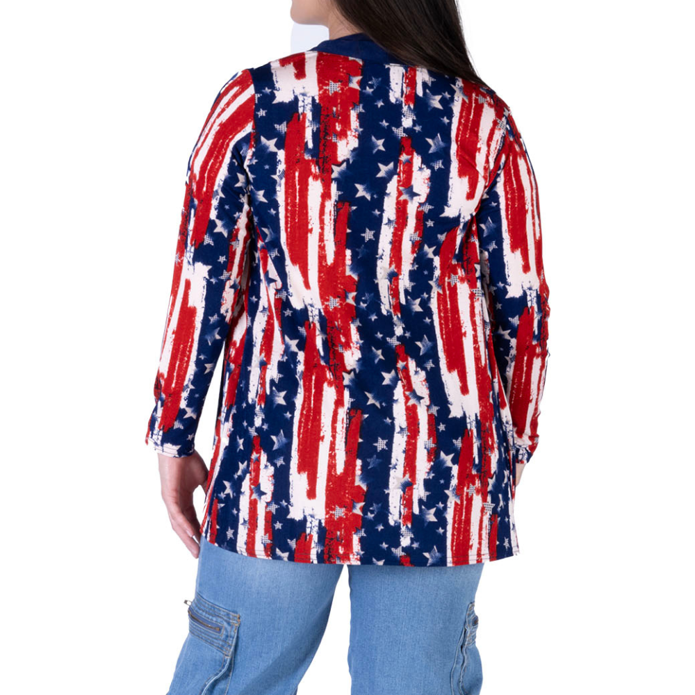 Women's Made in USA Patriotic Twist – Stars & Stripes Cardigan