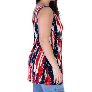 Women's Made in USA Patriotic Twist – Lightweight Stars & Stripes Tank Top