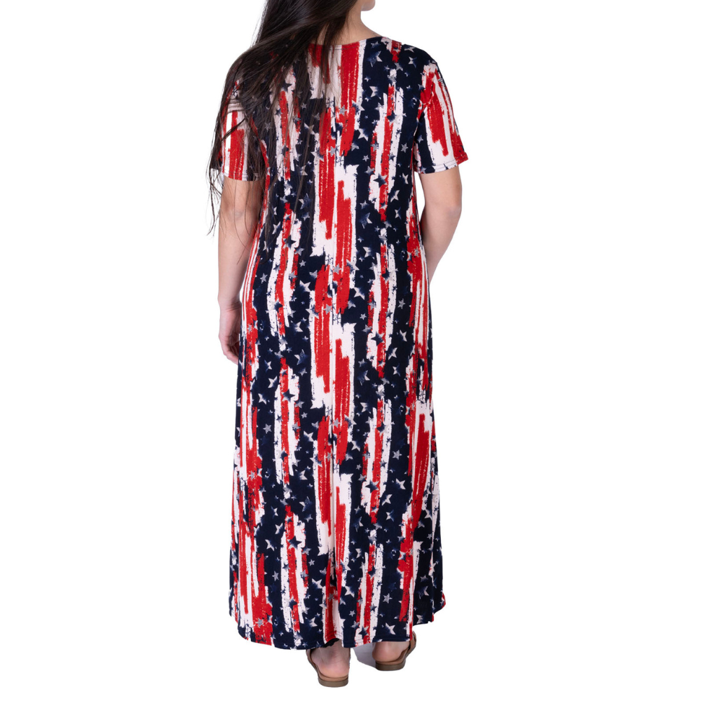 Women's Made in USA Patriotic Twist Stars & Stripes Maxi Dress XXXL / Red/White/Blue Women's Made in USA Patriotic Twist Stars & Stripes Maxi Dress XXXL / Red/White/Blue