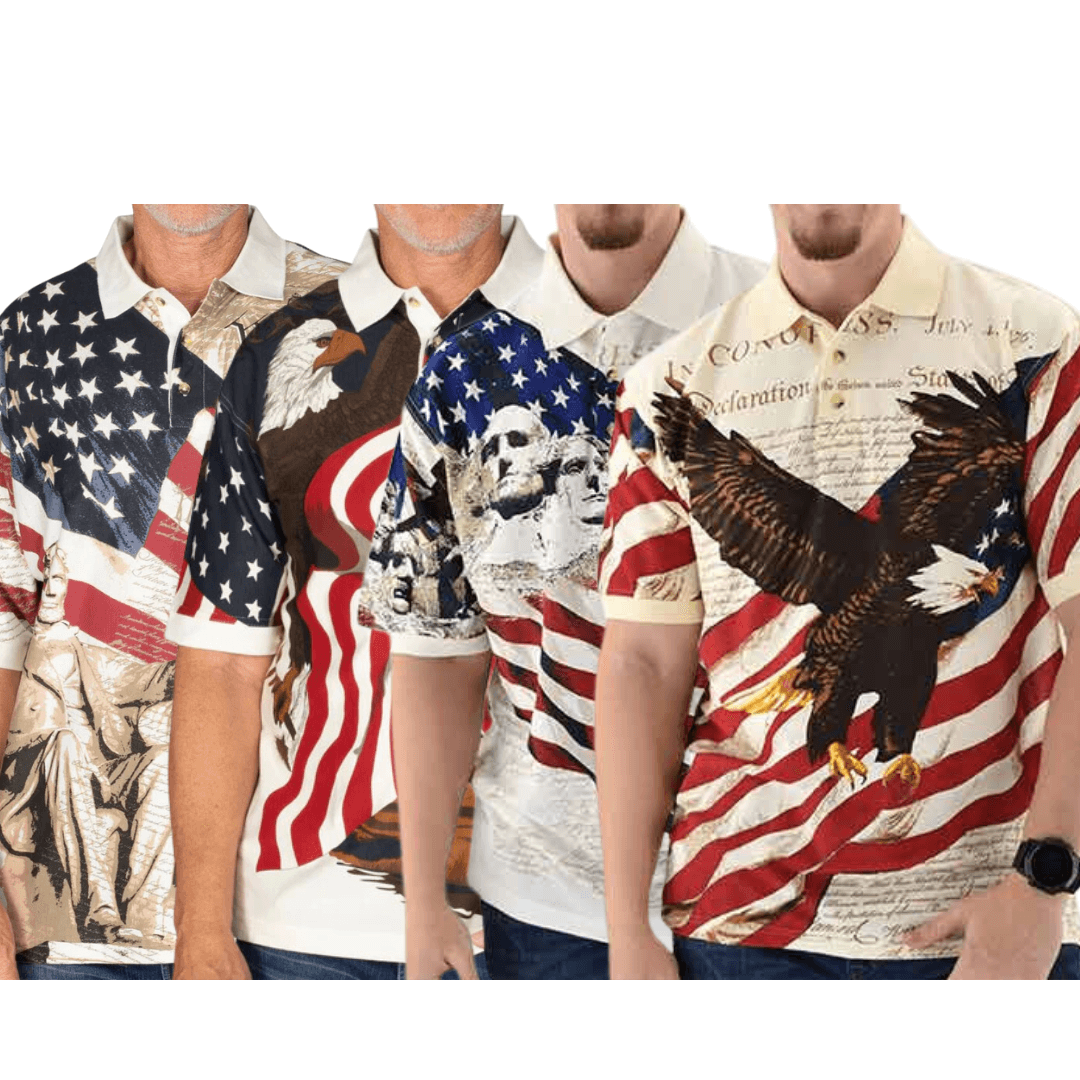 Men's 100% Cotton Patriotic Polo Bundle of 4 Shirts