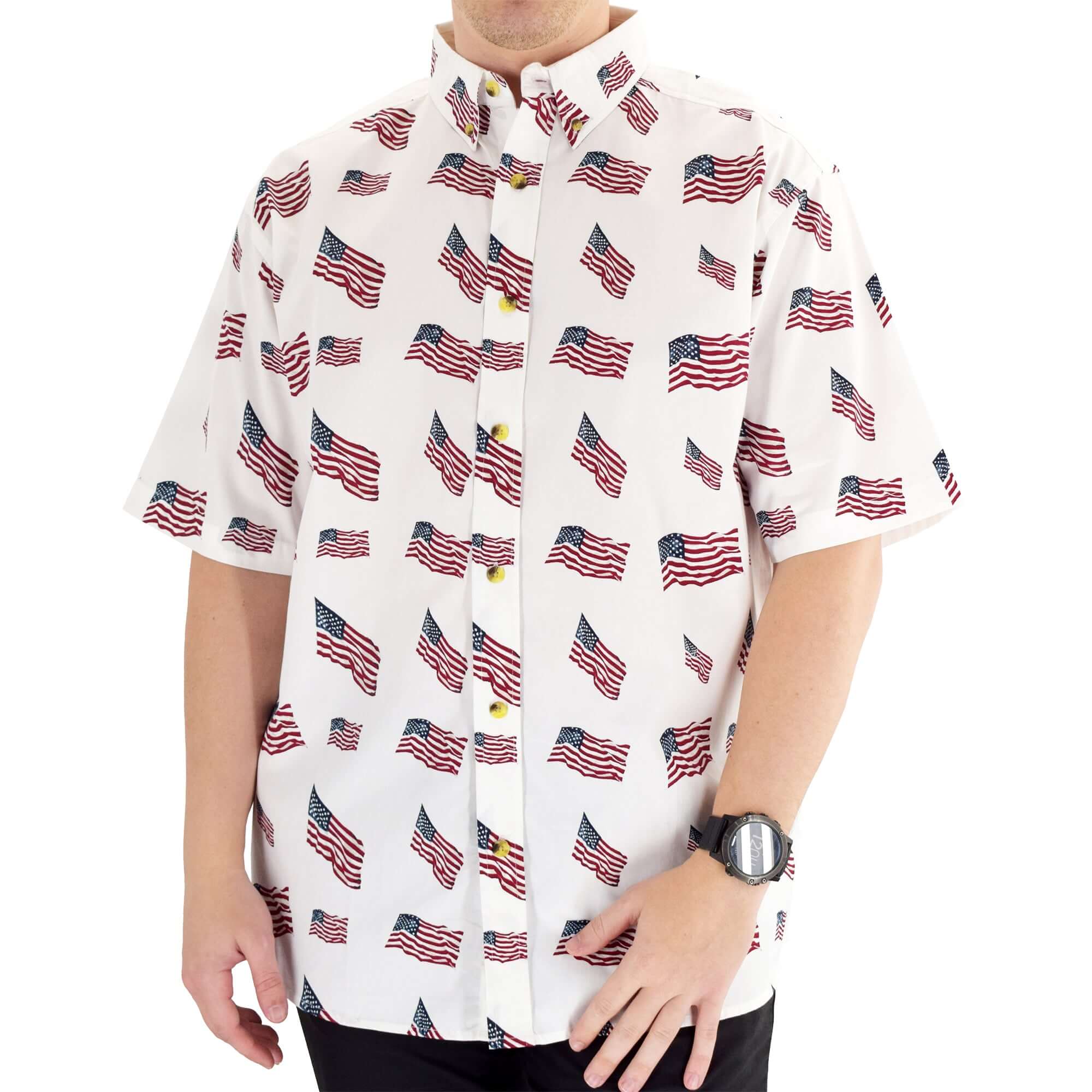 mens woven button down allover flags shirt - the flag shirt