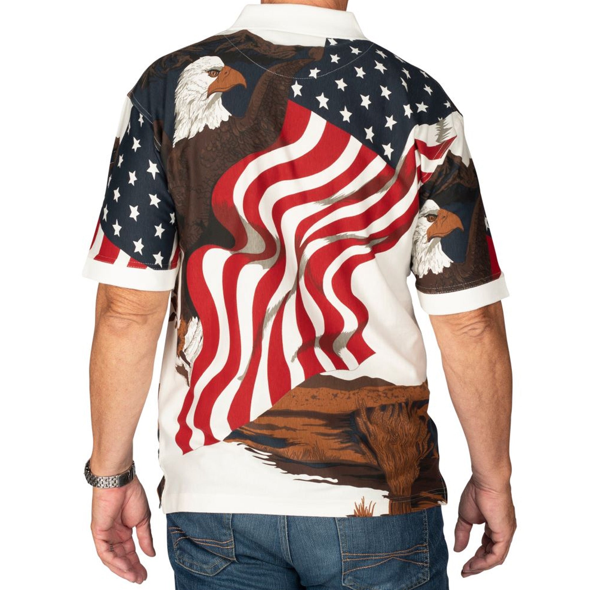 Men's American Flag with Bald Eagle 100% Cotton Polo Shirt