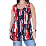 Load image into Gallery viewer, Women&#39;s Made in USA Patriotic Twist – Lightweight Stars &amp; Stripes Tank Top
