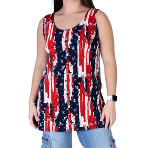 Women's Made in USA Patriotic Twist – Lightweight Stars & Stripes Tank Top