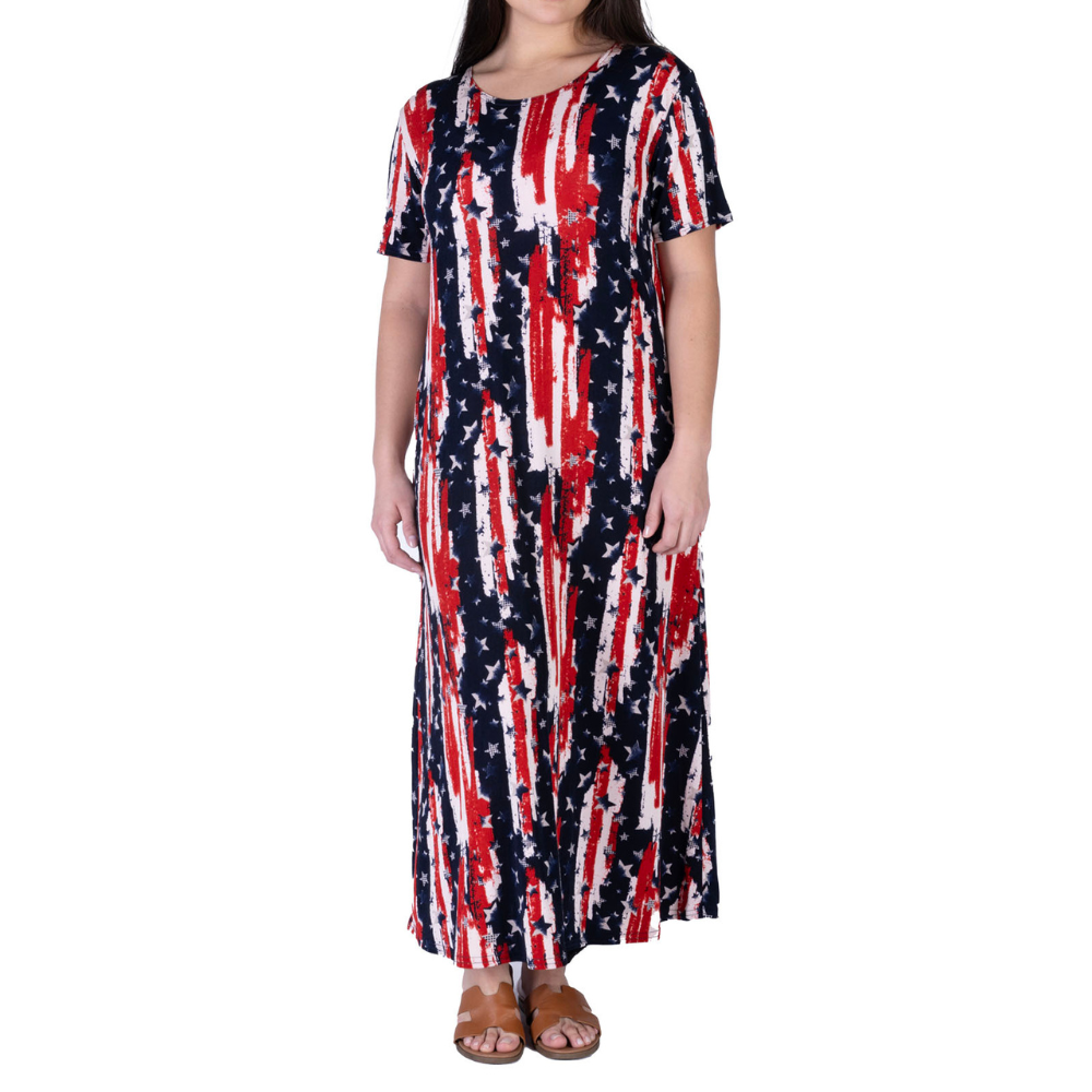 Women's Made in USA Patriotic Twist Stars & Stripes Maxi Dress Women's Made in USA Patriotic Twist Stars & Stripes Maxi Dress