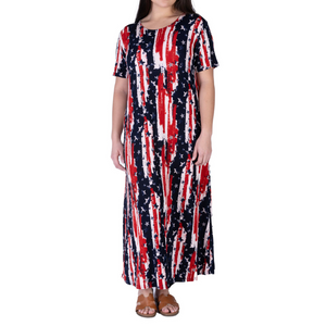 Women's Made in USA Patriotic Twist – Stars & Stripes Maxi Dress