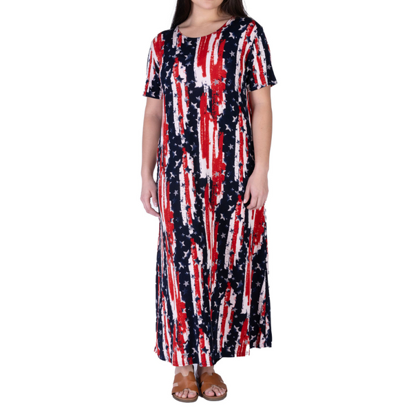 Women's Made in USA Patriotic Twist Stars & Stripes Maxi Dress XXXL / Red/White/Blue Women's Made in USA Patriotic Twist Stars & Stripes Maxi Dress XXXL / Red/White/Blue