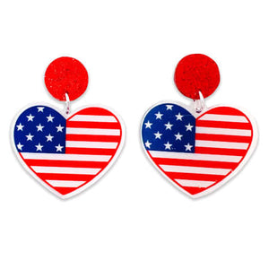 Made in USA Heart Flag Dangle Earrings