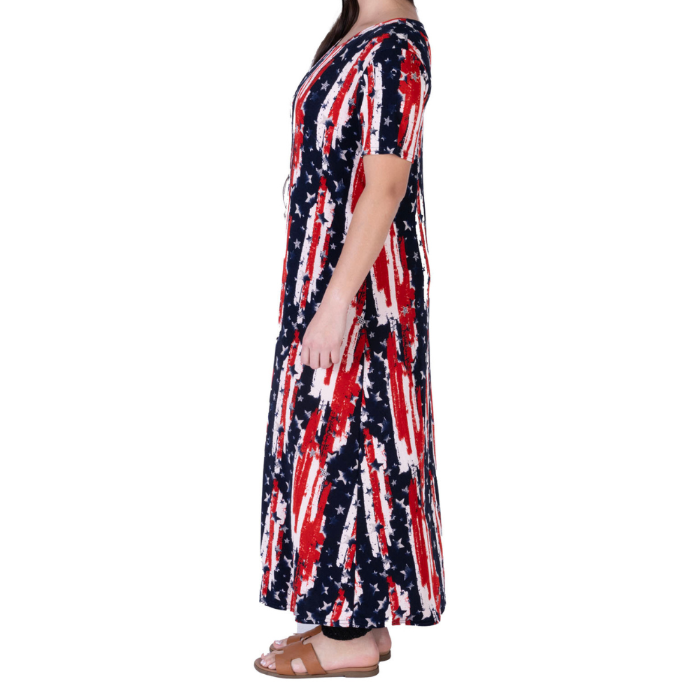 Women's Made in USA Patriotic Twist – Stars & Stripes Maxi Dress