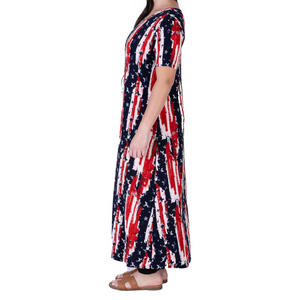 Women's Made in USA Patriotic Twist – Stars & Stripes Maxi Dress M / Red/White/Blue