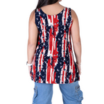 Load image into Gallery viewer, Women&#39;s Made in USA Patriotic Twist – Lightweight Stars &amp; Stripes Tank Top
