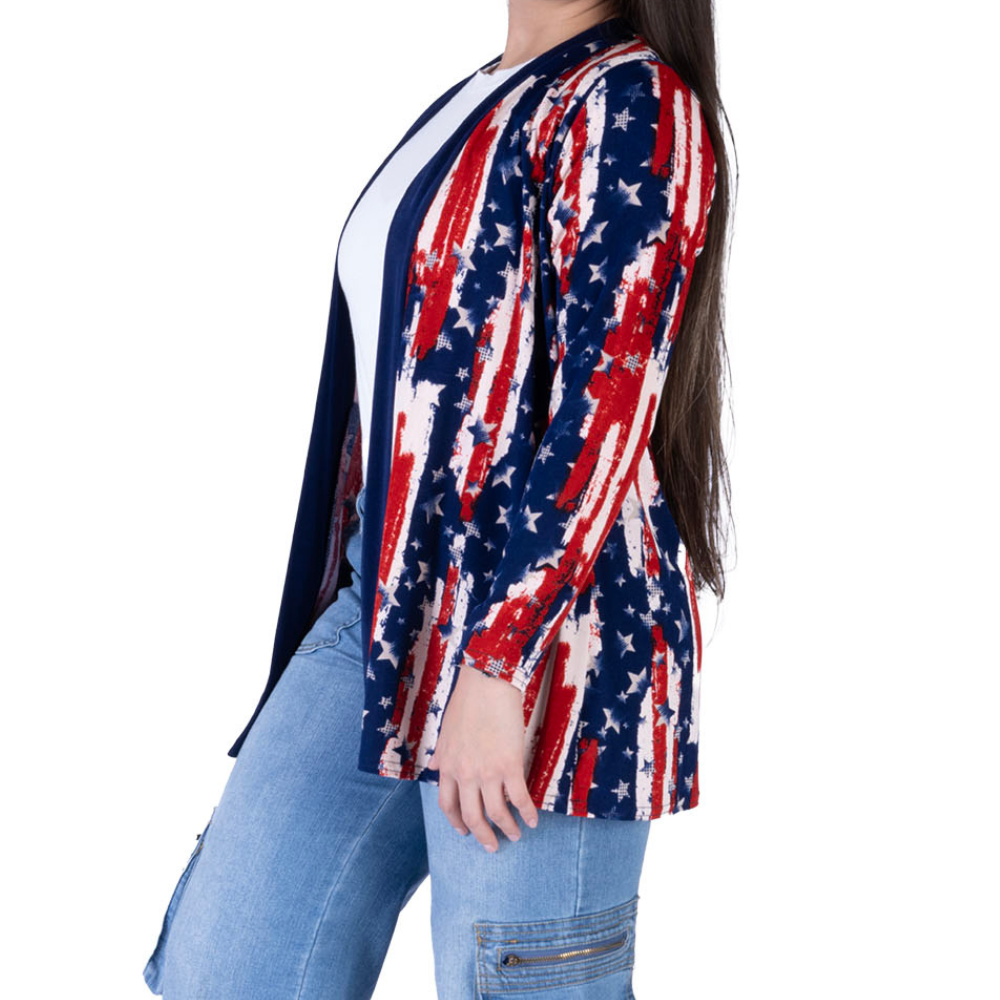 Women's Made in USA Patriotic Twist – Stars & Stripes Cardigan