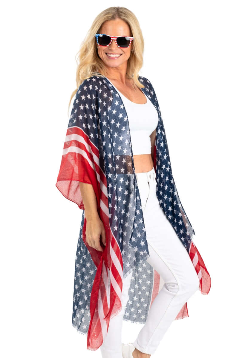 Waving American Flag Women's Topper-The Flag Shirt