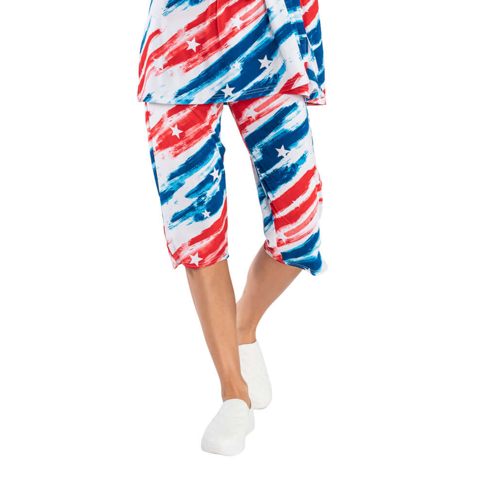 Women's Made in USA Paintbrush Stars and Stripes Capri Pant