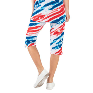 Women's Made in USA Paintbrush Stars and Stripes Capri Pant