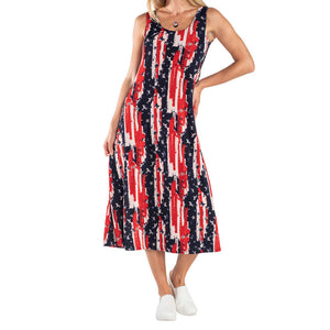 Women's Made in USA Stars and Stripes Tea Length Tank Dress